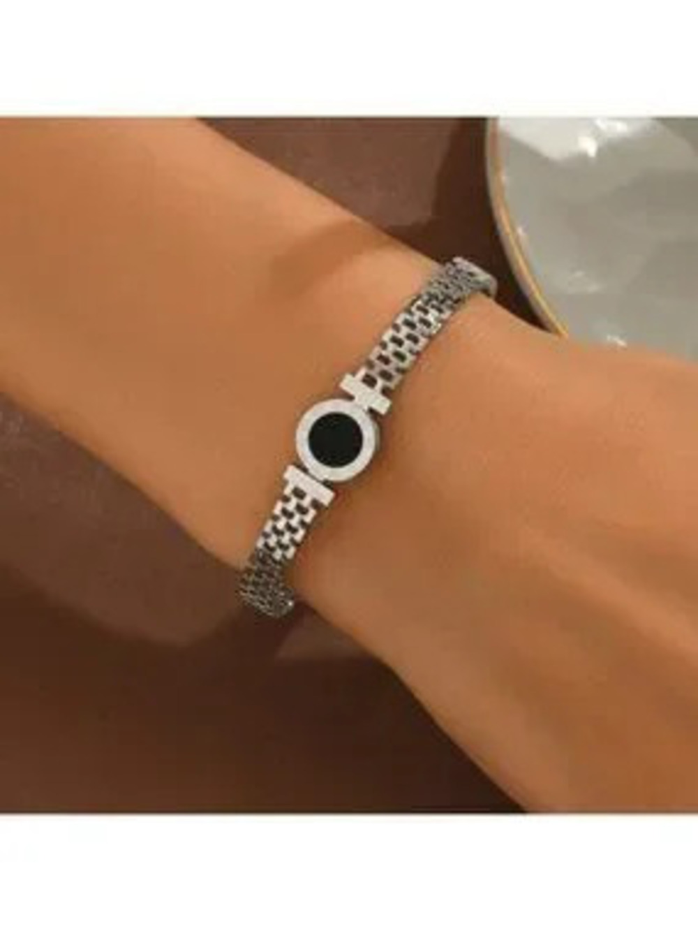 Roman Numeral Black Enamel Bracelet | Sterling Silver